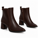 Ankle Boot Leather Mid Heel Adorned with a side fabric braid R-33