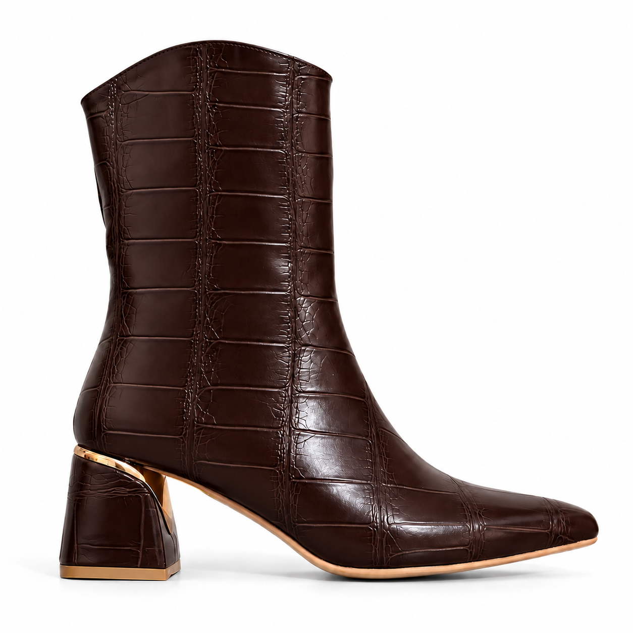 Ankle Boot Leather Crocodile Mid Heel an elegant design L-119