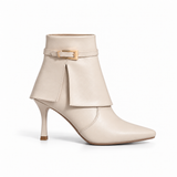 Ankle Boot Leather with a slim heel and a strap with a gold buckle L-121