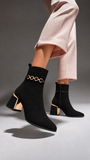 Ankle Boot Suede Mid heel winter With gold-ring accessories R-36