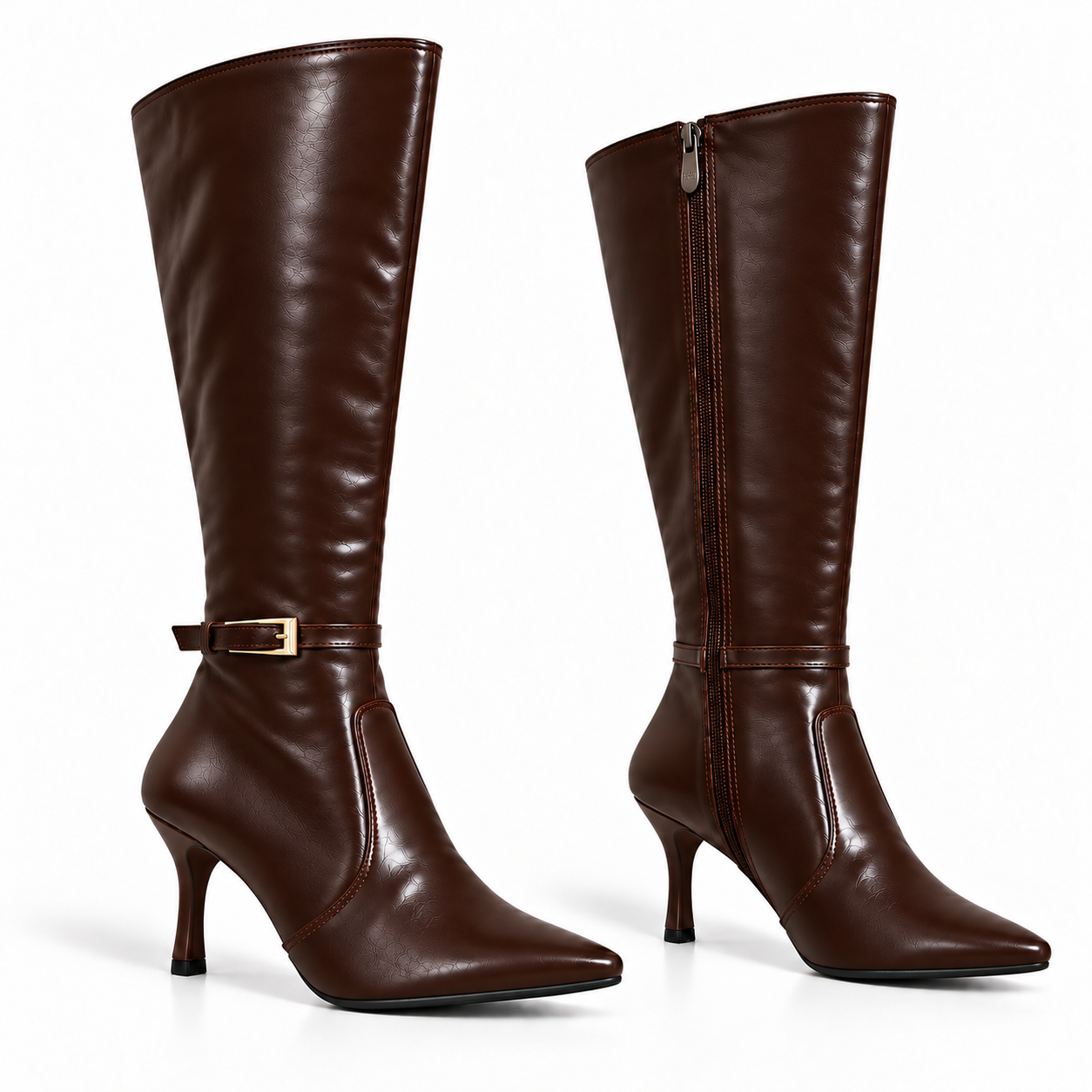 Long Boot Women’s Leather with a slim heel and a buckled strap LB-57
