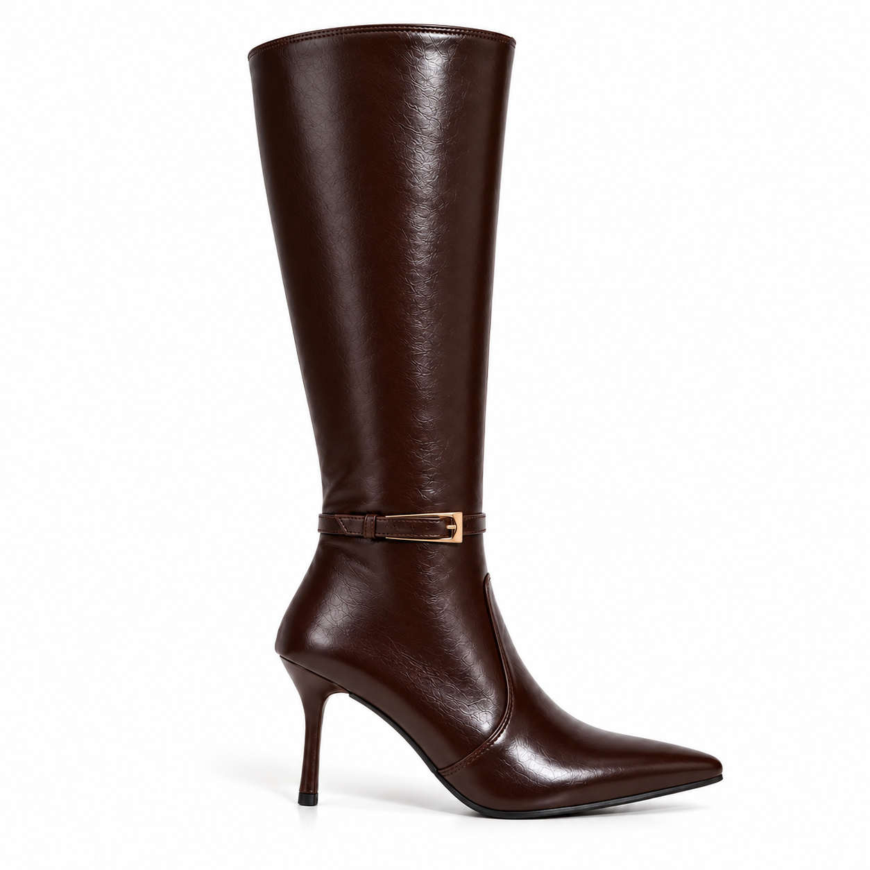 Long Boot Women’s Leather with a slim heel and a buckled strap LB-57