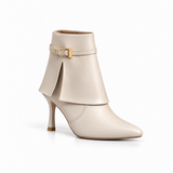 Ankle Boot Leather with a slim heel and a strap with a gold buckle L-121