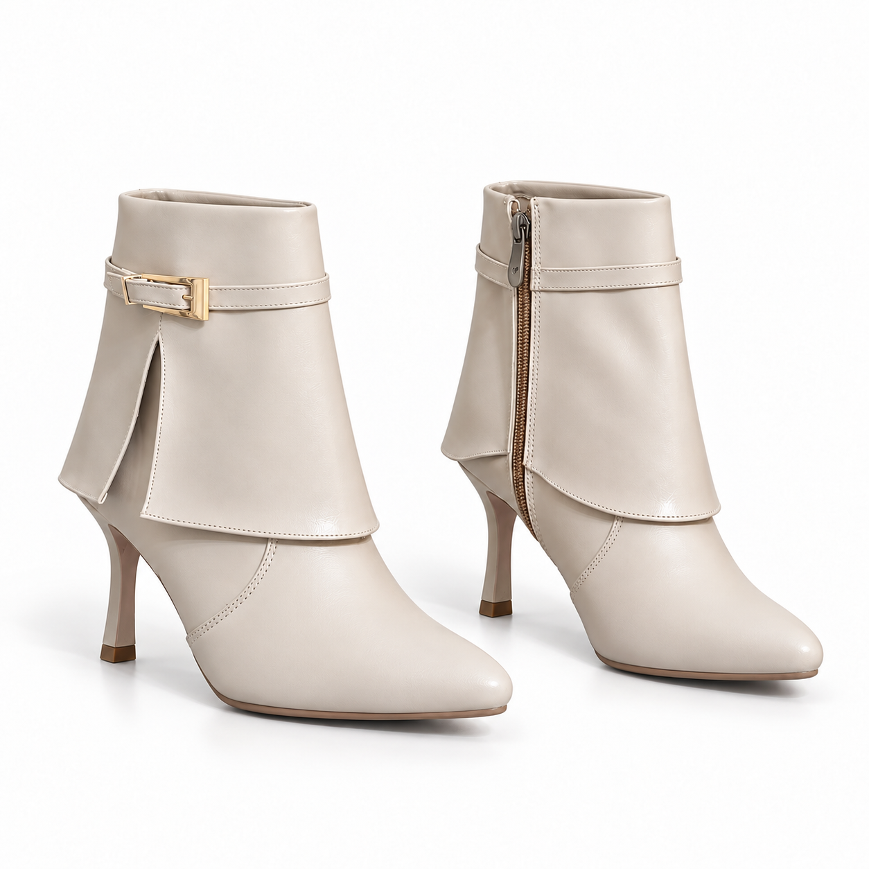Ankle Boot Leather with a slim heel and a strap with a gold buckle L-121