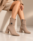 Ankle boots suede geometric heel with crown accessory L-116