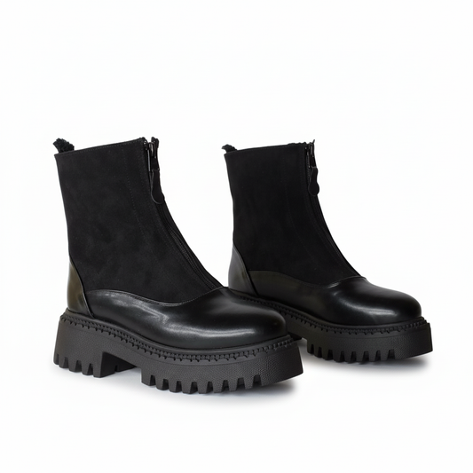 Ankle Boot Leather And Suede With Zipper Elegant E-104