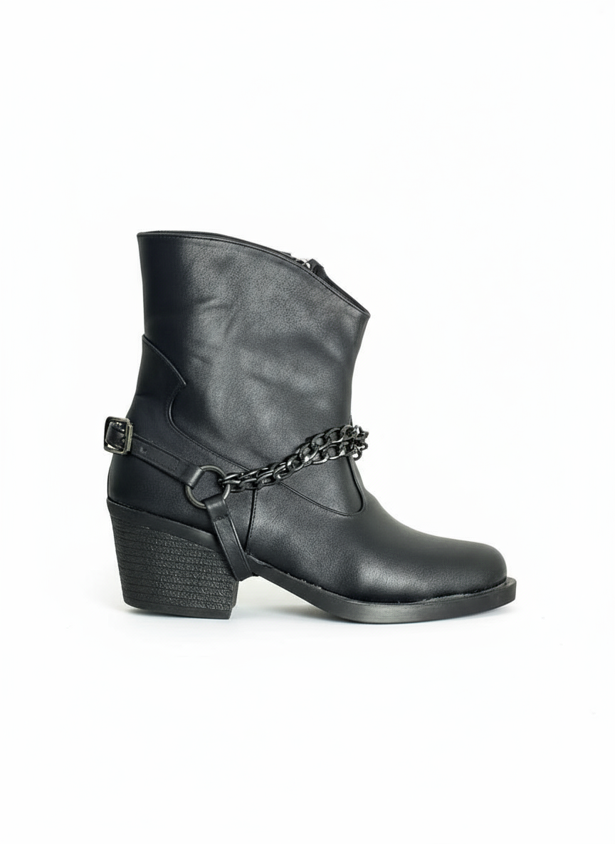Ankle Boots Leather With Accessories And Zipper G-32