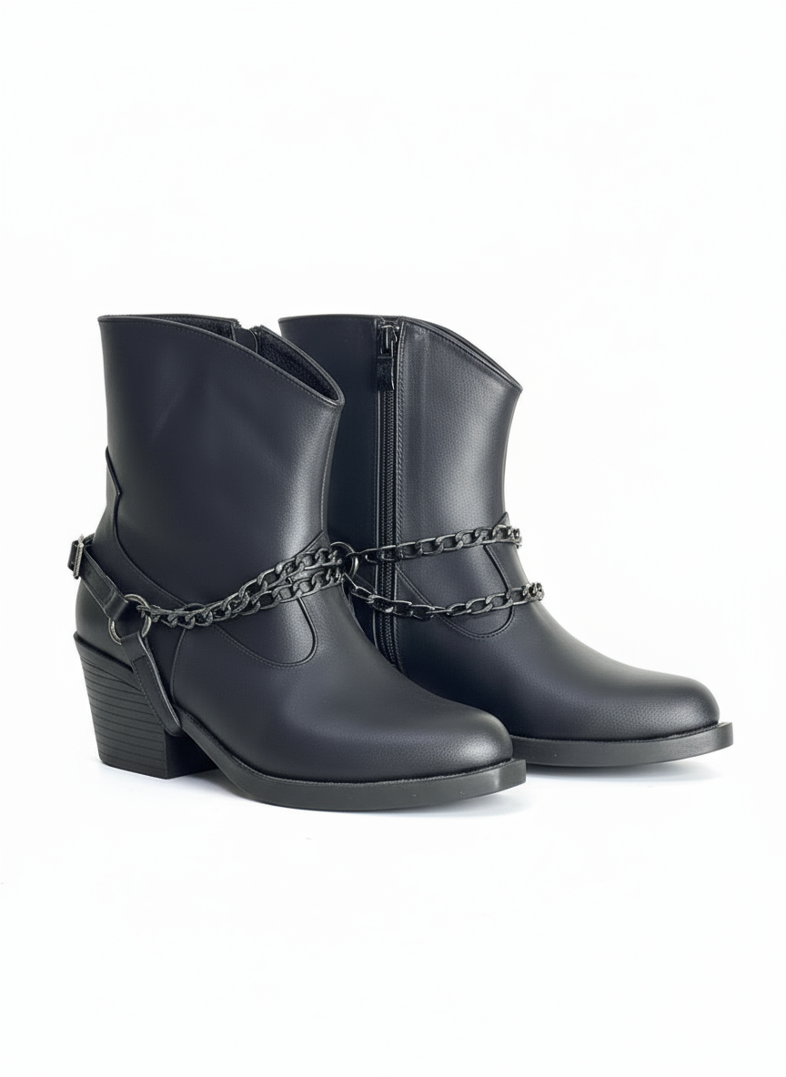 Ankle Boots Leather With Accessories And Zipper G-32