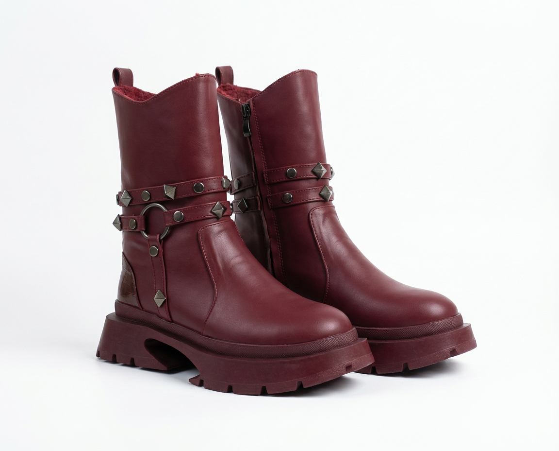 Ankle Boot Leather With Accessories Stylish E-103