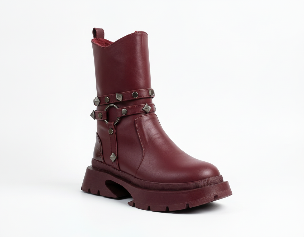 Ankle Boot Leather With Accessories Stylish E-103