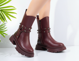 Ankle Boot Leather With Accessories Stylish E-103