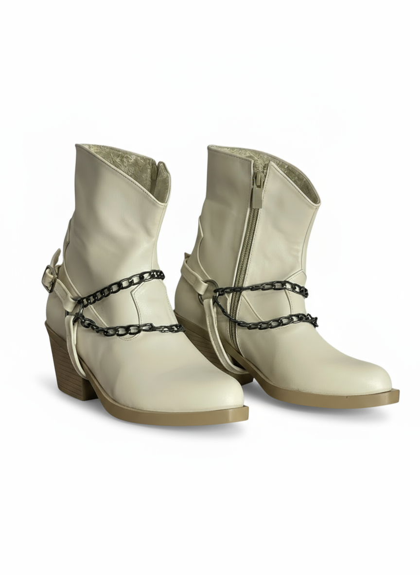 Ankle Boots Leather With Accessories And Zipper G-32