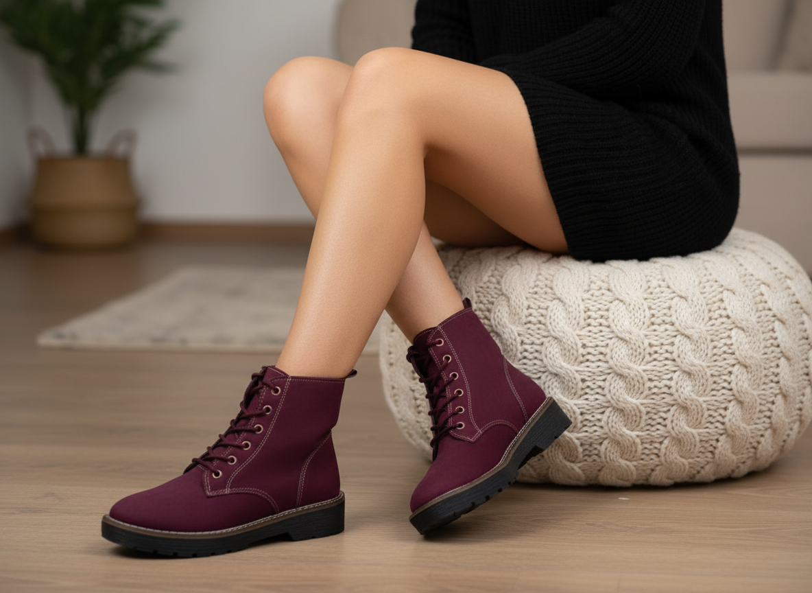 Ankle Boots Flat Suede With Rope E-109