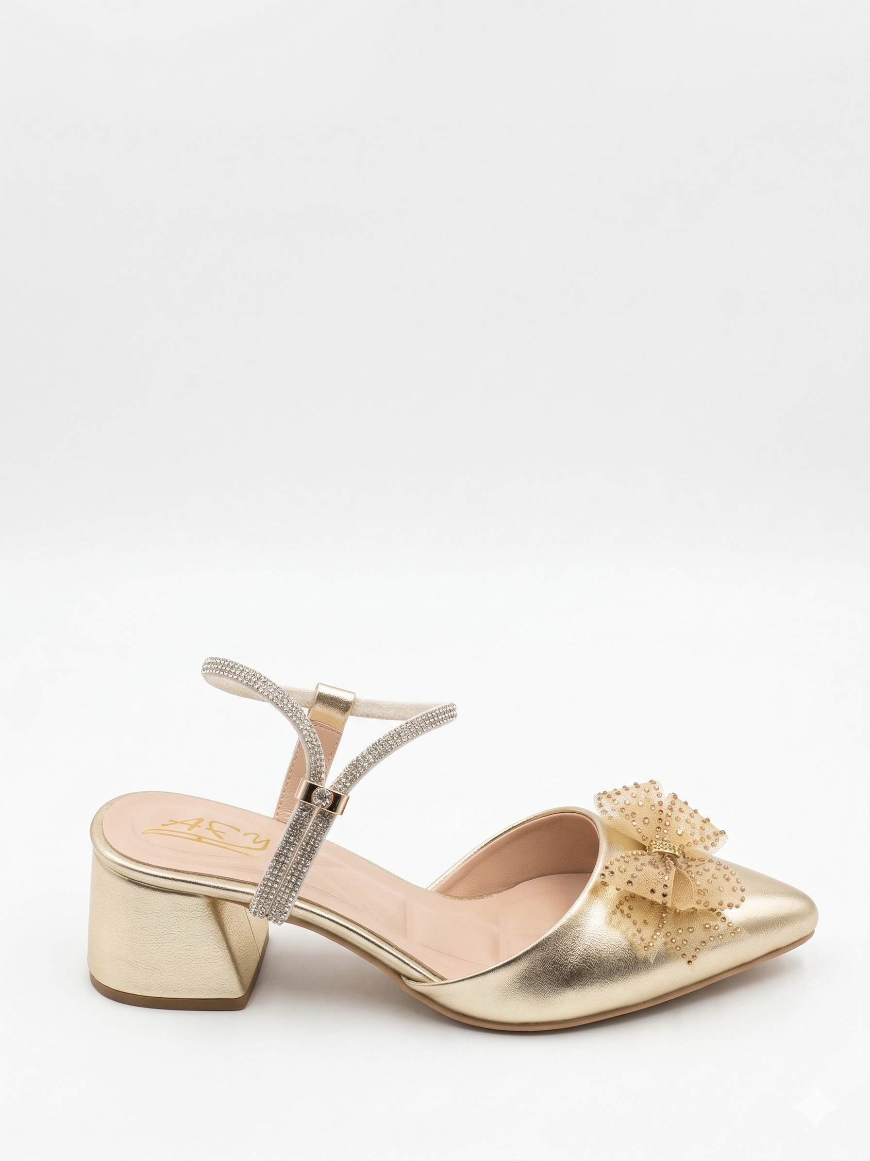 Shoes Mid Heels Leather Glossy With Bow F-618