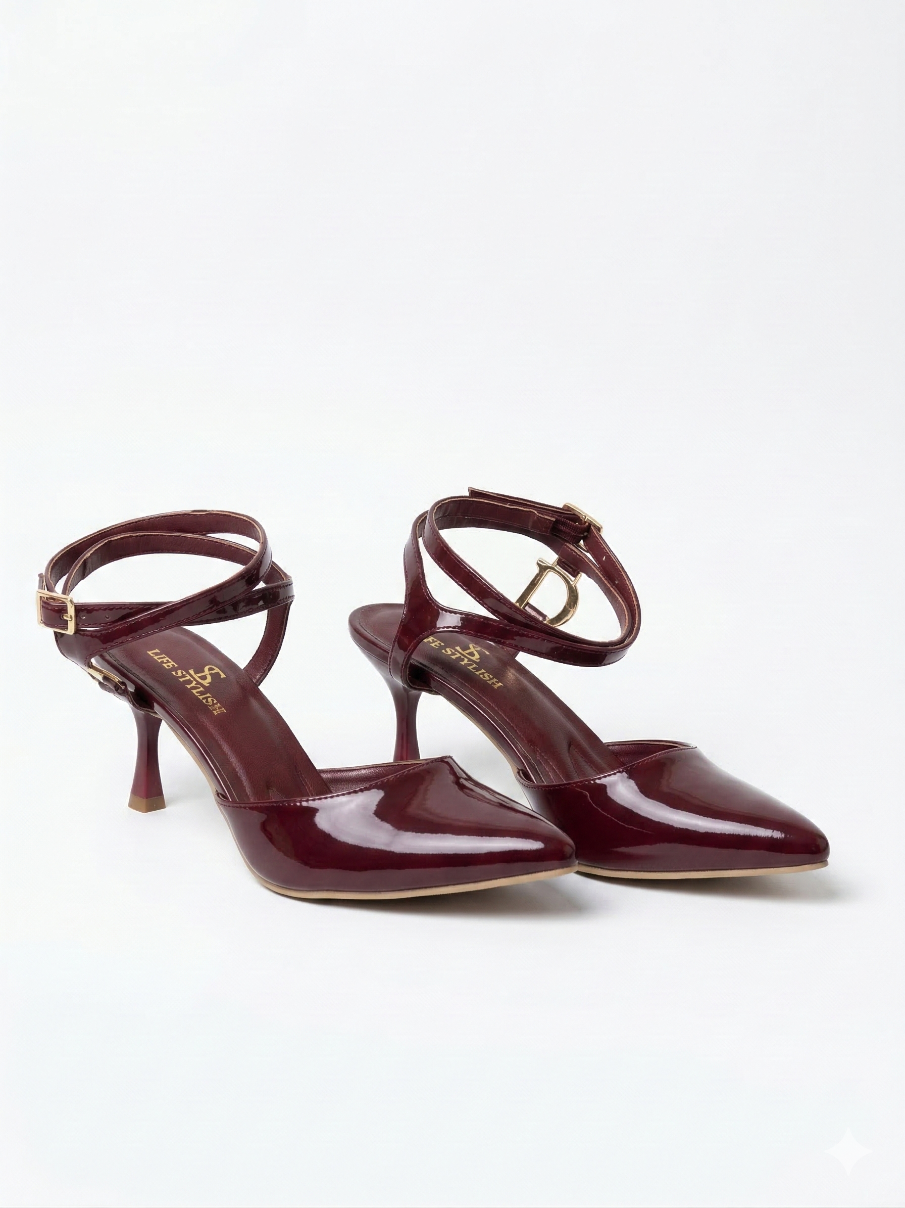 Shoes Heels Leather Glossy Elegant F-623