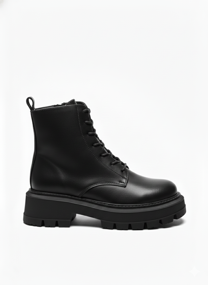 Ankle Boot Mid Heel Leather With Zipper E-110