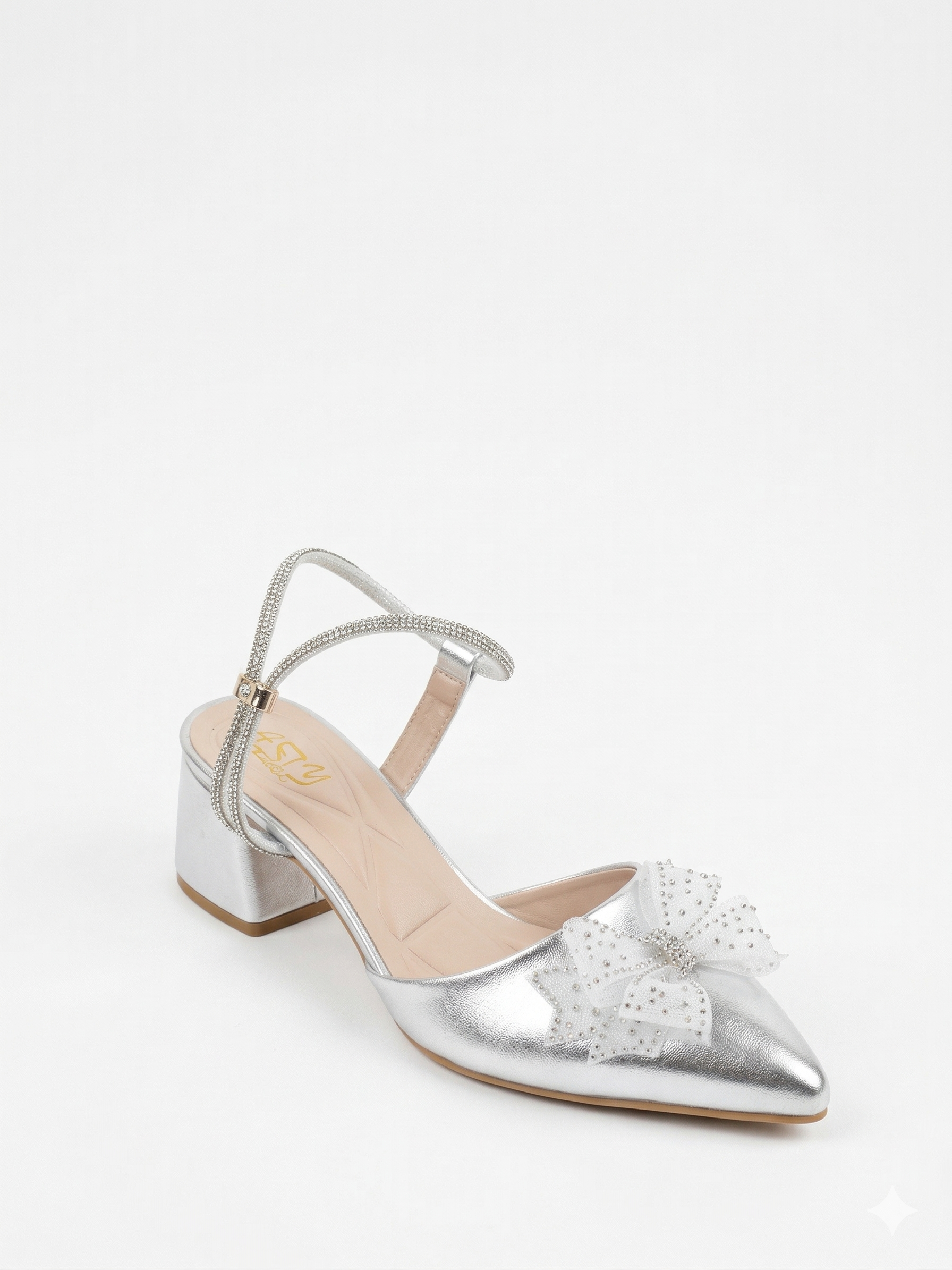 Shoes Mid Heels Leather Glossy With Bow F-618