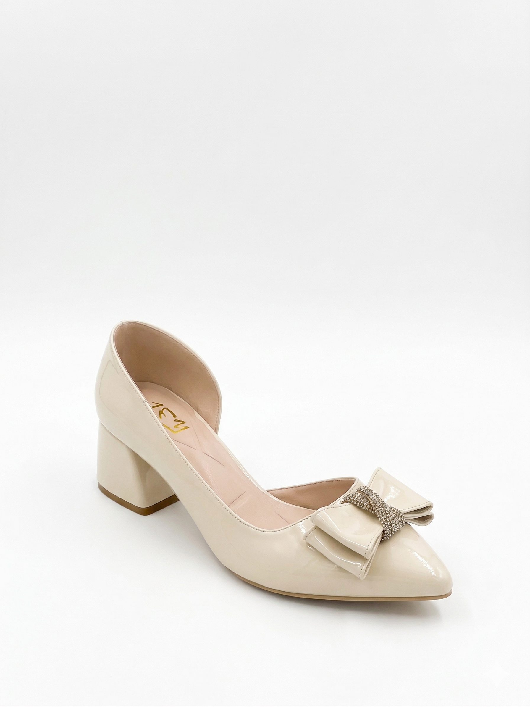 Shoes Mid Heels Leather Glossy With Bow GZ-904