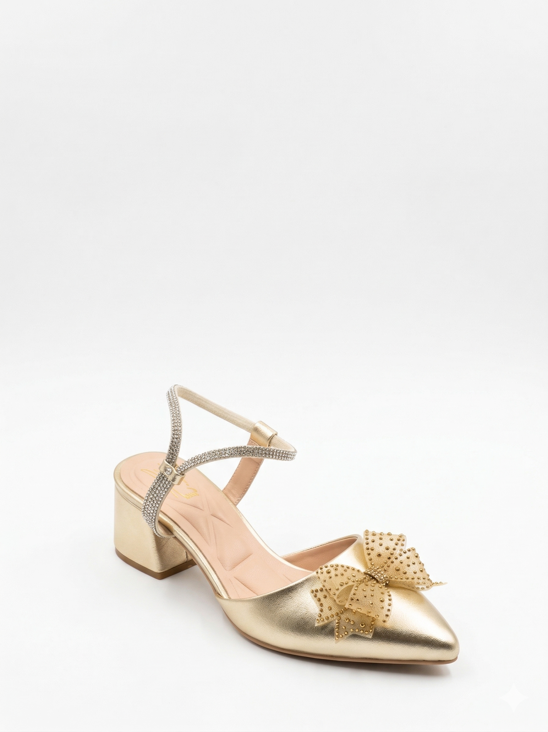 Shoes Mid Heels Leather Glossy With Bow F-618