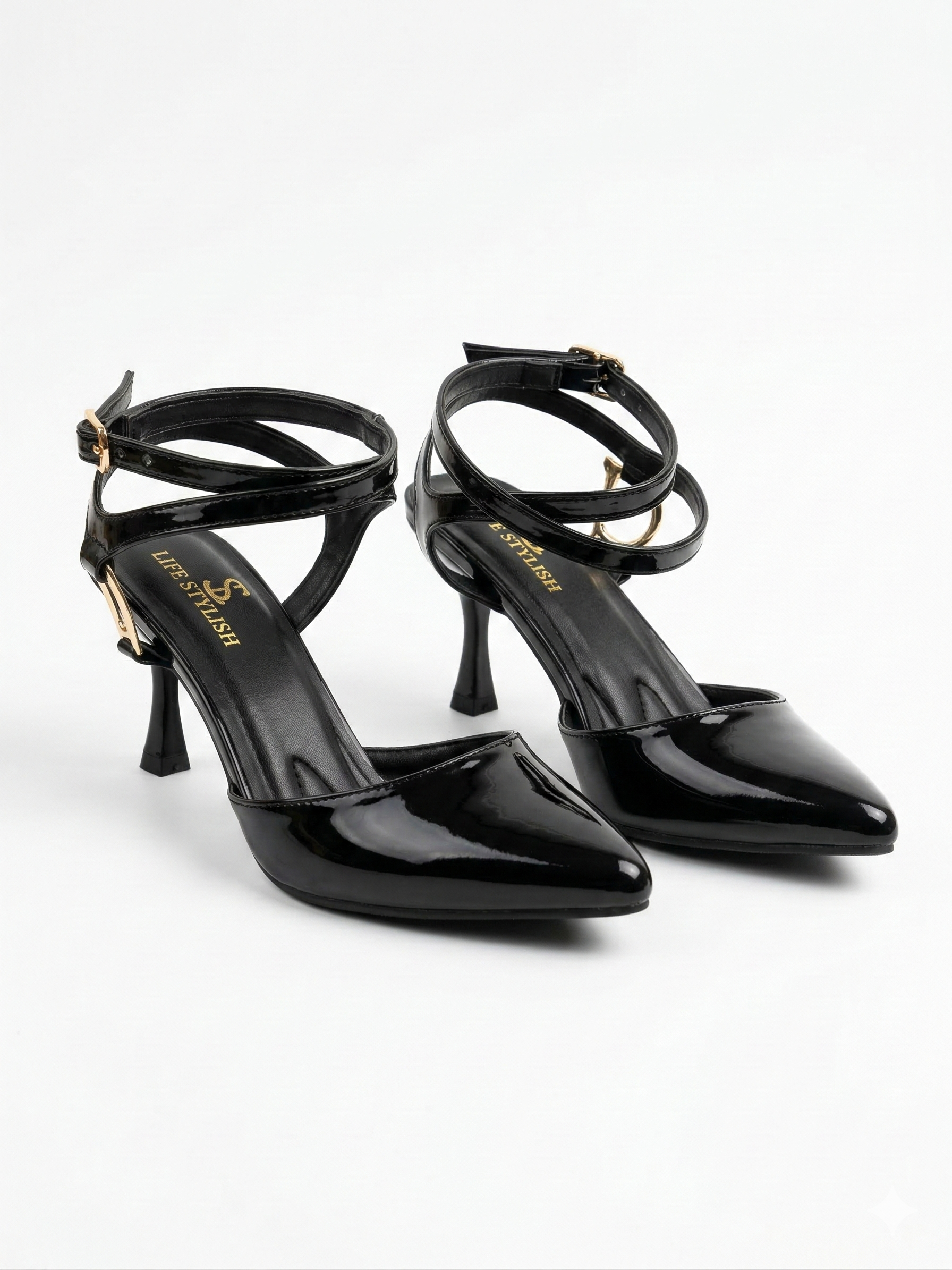 Shoes Heels Leather Glossy Elegant F-623