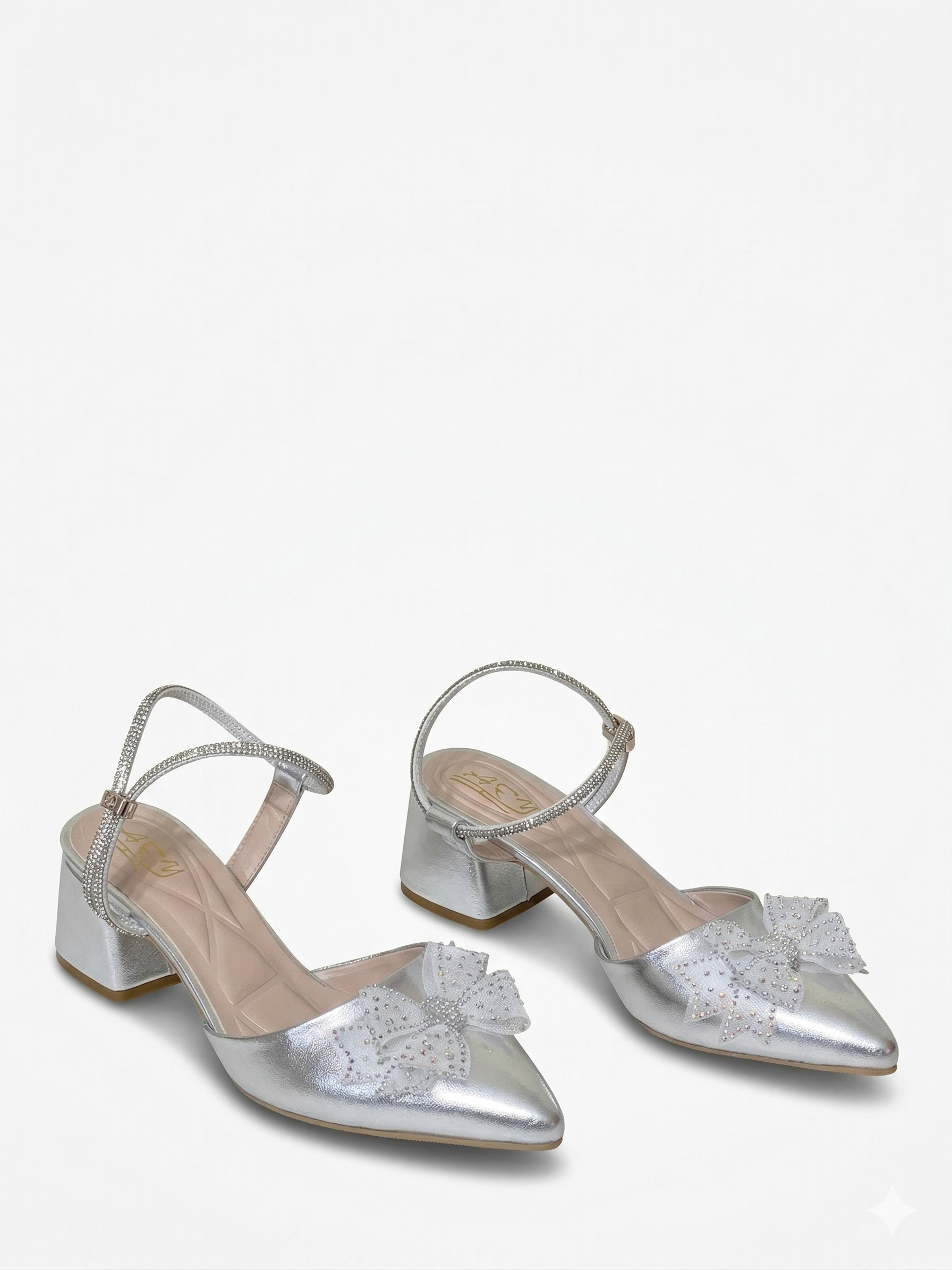 Shoes Mid Heels Leather Glossy With Bow F-618