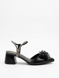 Shoes Mid Heels Leather Glossy With Bow F-618