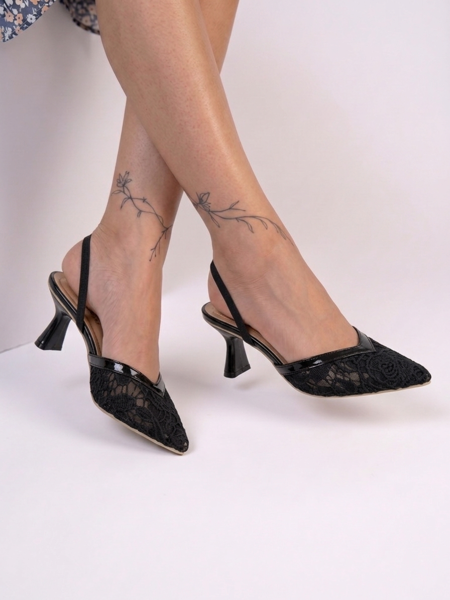 Shoes Heels Dentelle With Elastic F-624