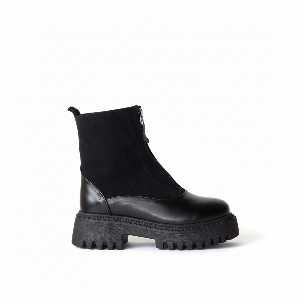 Ankle Boot Leather And Suede With Zipper Elegant E-104