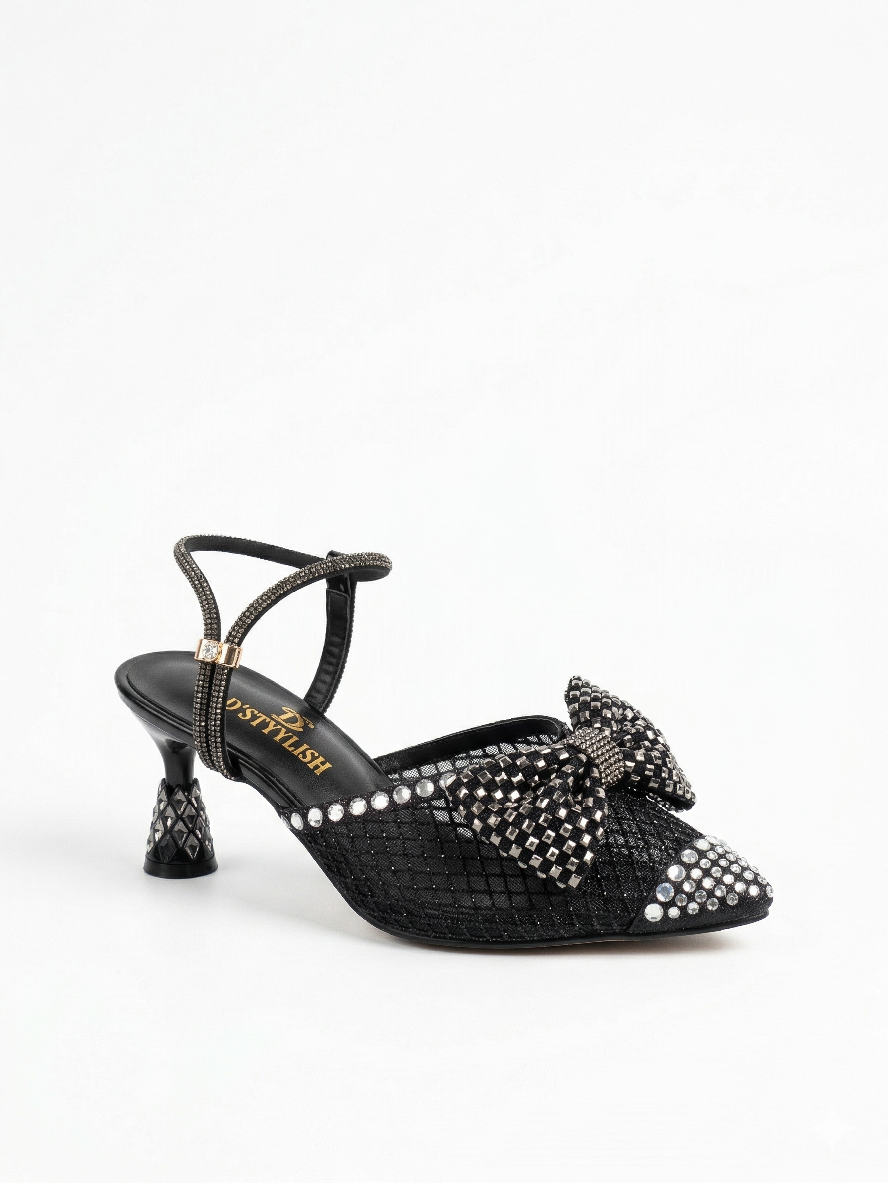 Shoes Heels Mesh With Bow And Embrodied F-616