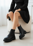 Ankle Boot Mid Heel Leather With Zipper E-110