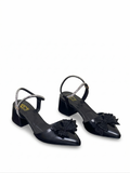 Shoes Mid Heels Leather Glossy With Bow F-618