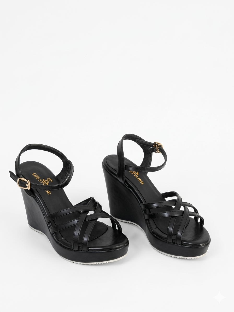 Sandal Wedge Leather With Straps W-12