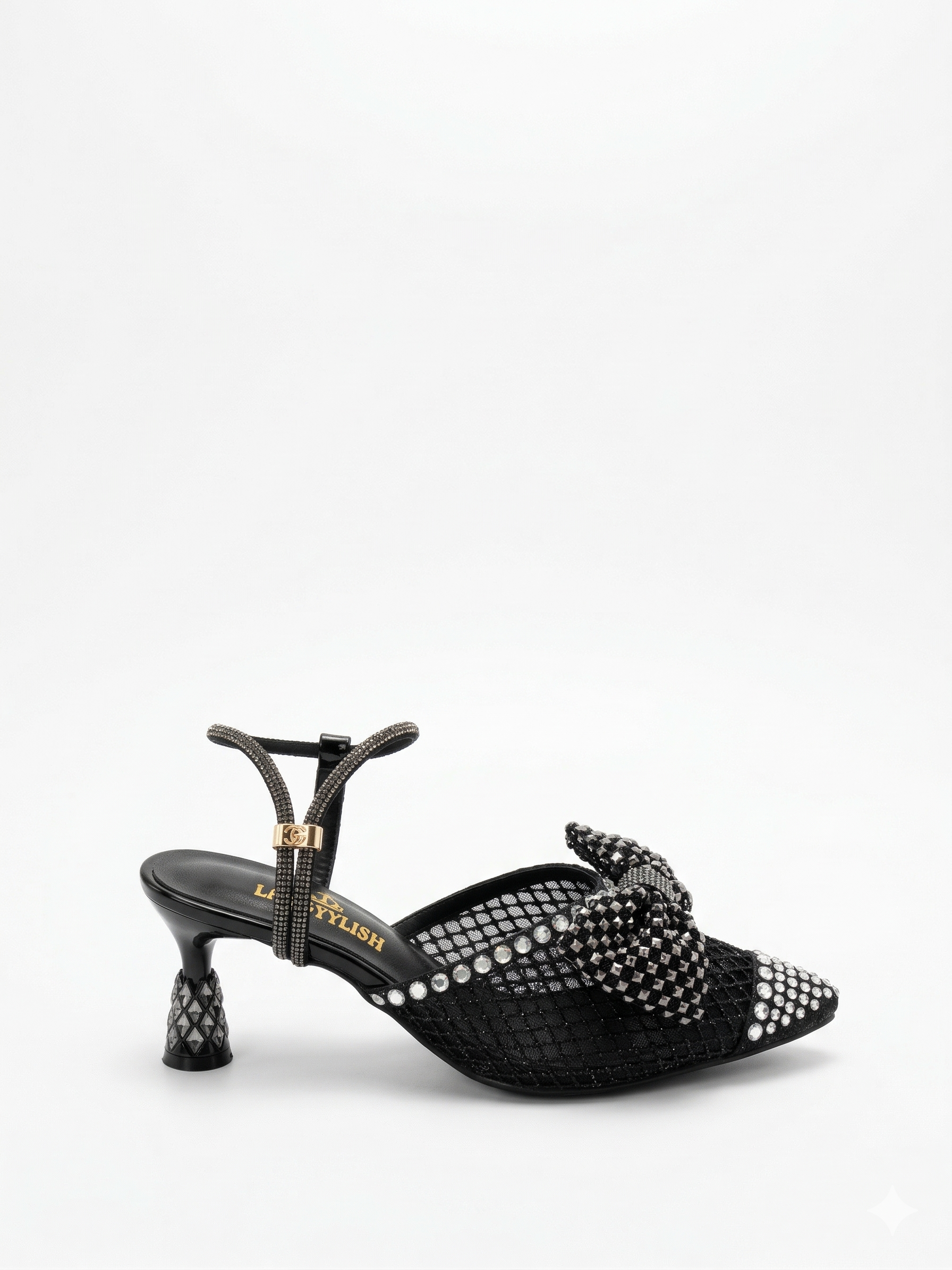 Shoes Heels Mesh With Bow And Embrodied F-616