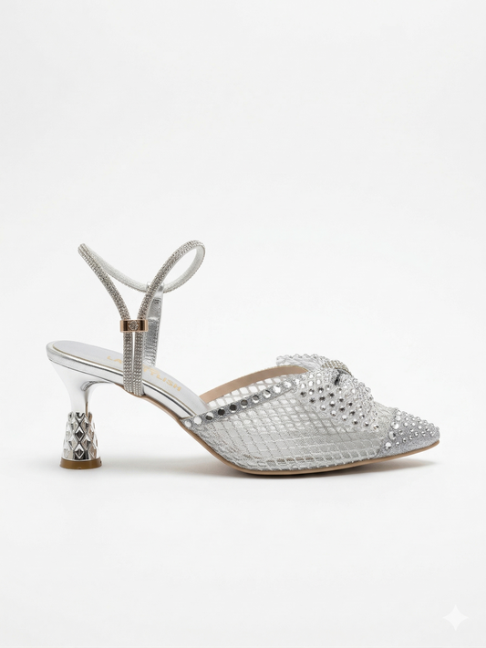 Shoes Heels Mesh With Bow And Embrodied F-616