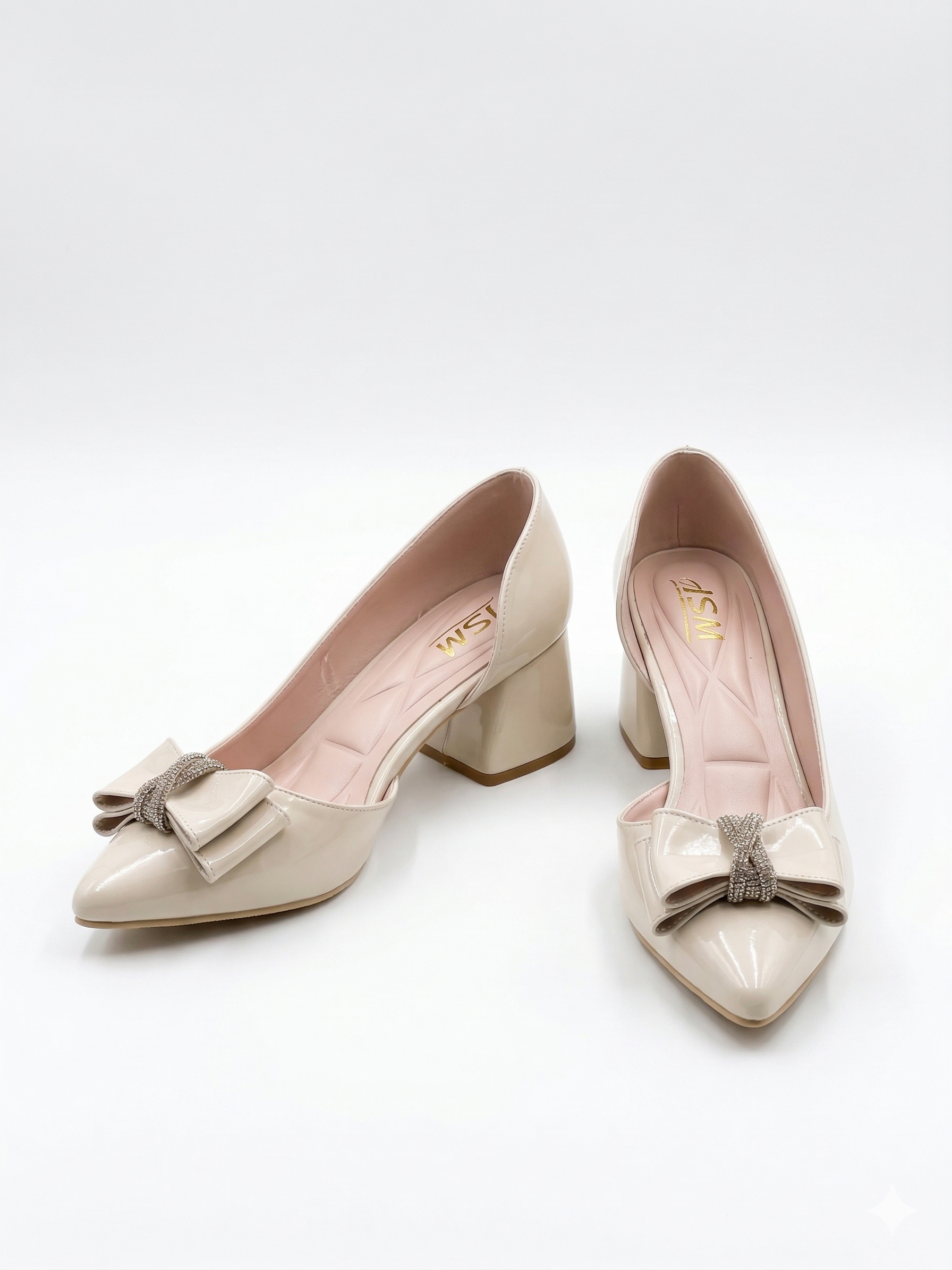 Shoes Mid Heels Leather Glossy With Bow GZ-904