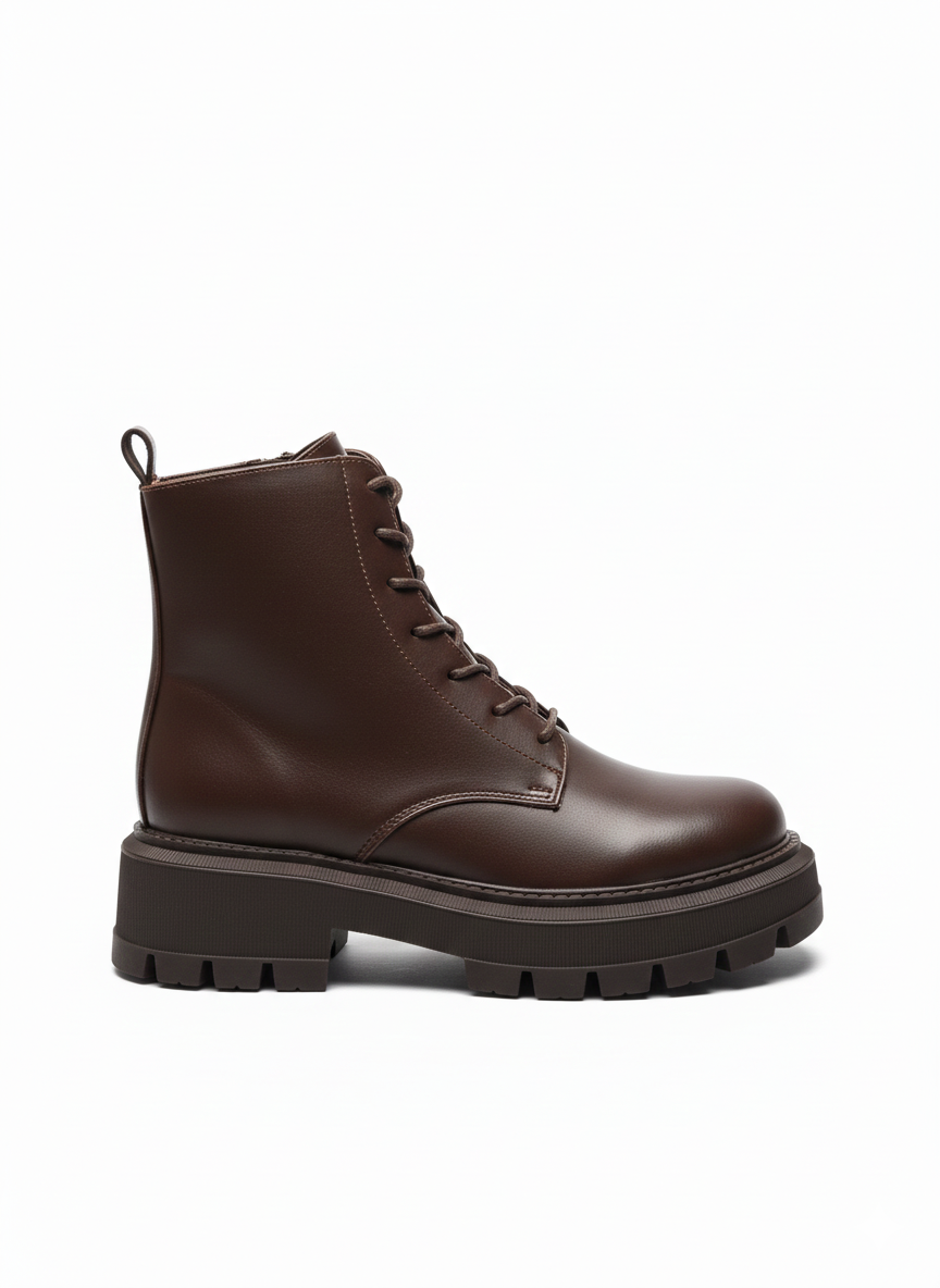 Ankle Boot Mid Heel Leather With Zipper E-110