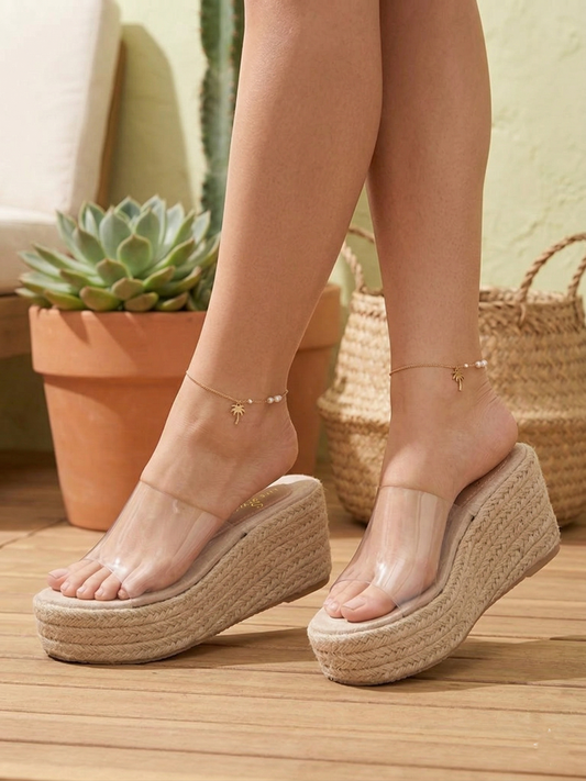 Slipper Wedge Burlap With Transparent  Elegant S-27