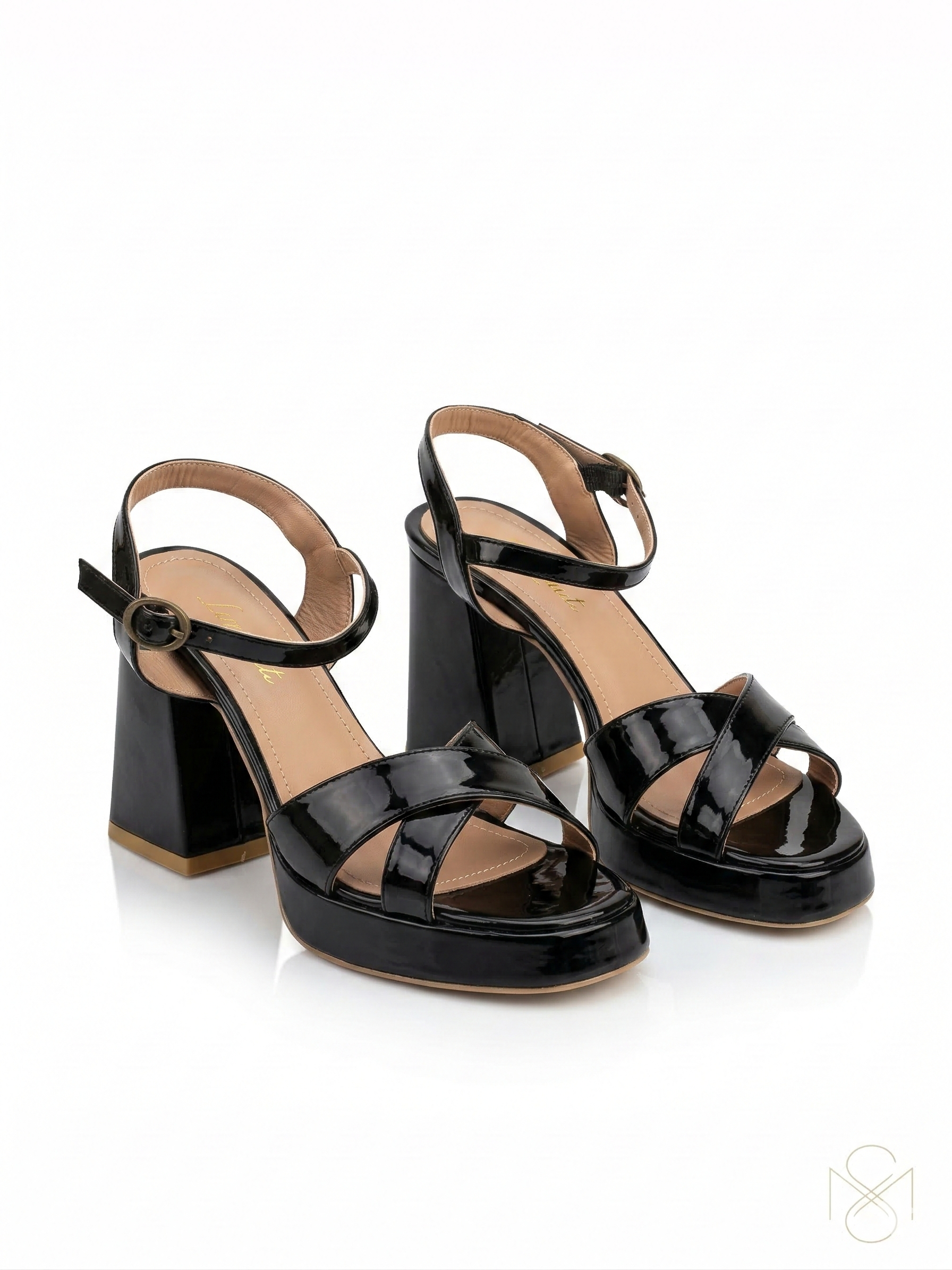 Sandal High Heel Leather Glossy With Buckle H-15