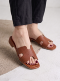 Slippers flat leather Stylish with the letter H - SL-230