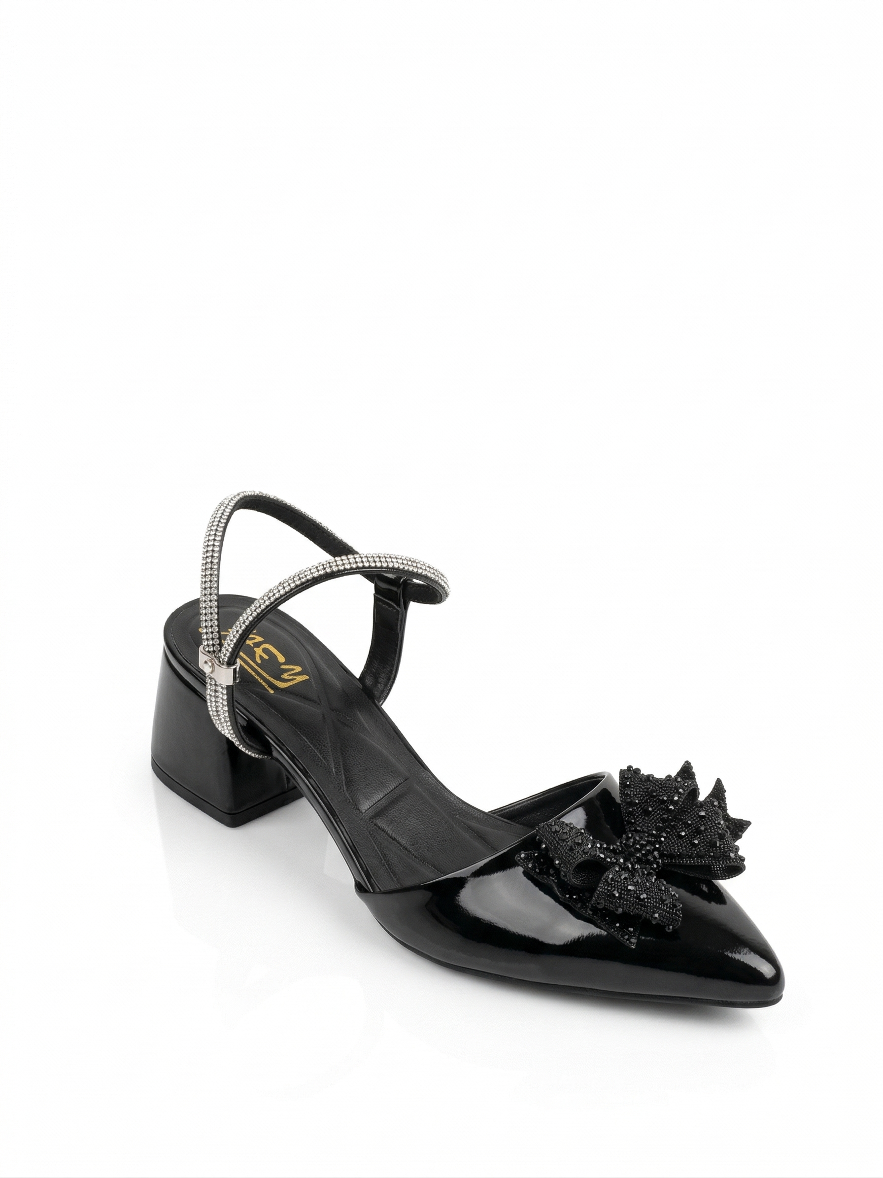 Shoes Mid Heels Leather Glossy With Bow F-618