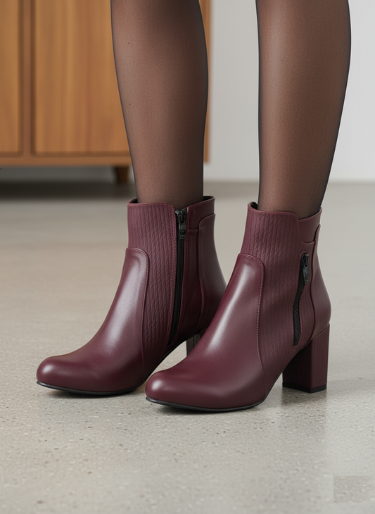 Ankle Boot Heels Leather With Zipper R-25