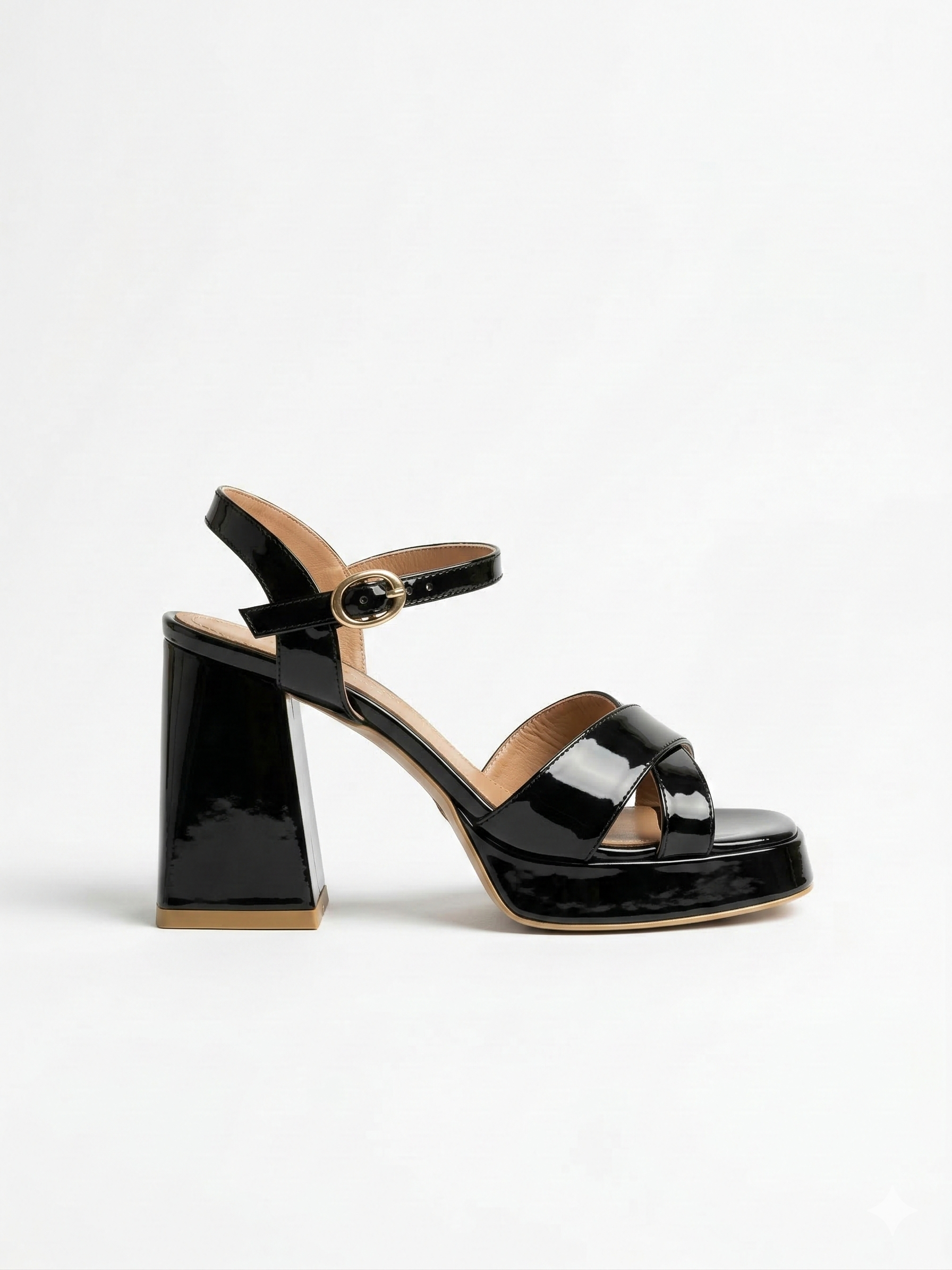 Sandal High Heel Leather Glossy With Buckle H-15