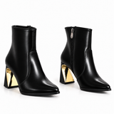 Ankle Boot Women’s Leather With Distinctive Heel and Gold Accessory L-122