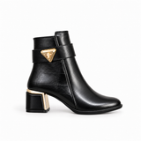 Ankle Boot For Women’s Leather Mid heel Adorned with gold details R-32