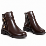 Ankle Boot Leather Flat And with a gold buckle G-70