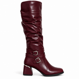 Long Boot Mid Heels Leather With Two belts buckle LB-54