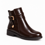 Ankle Boot Leather Flat And with a gold buckle G-70