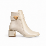 Ankle Boot For Women’s Leather Mid heel Adorned with gold details R-32
