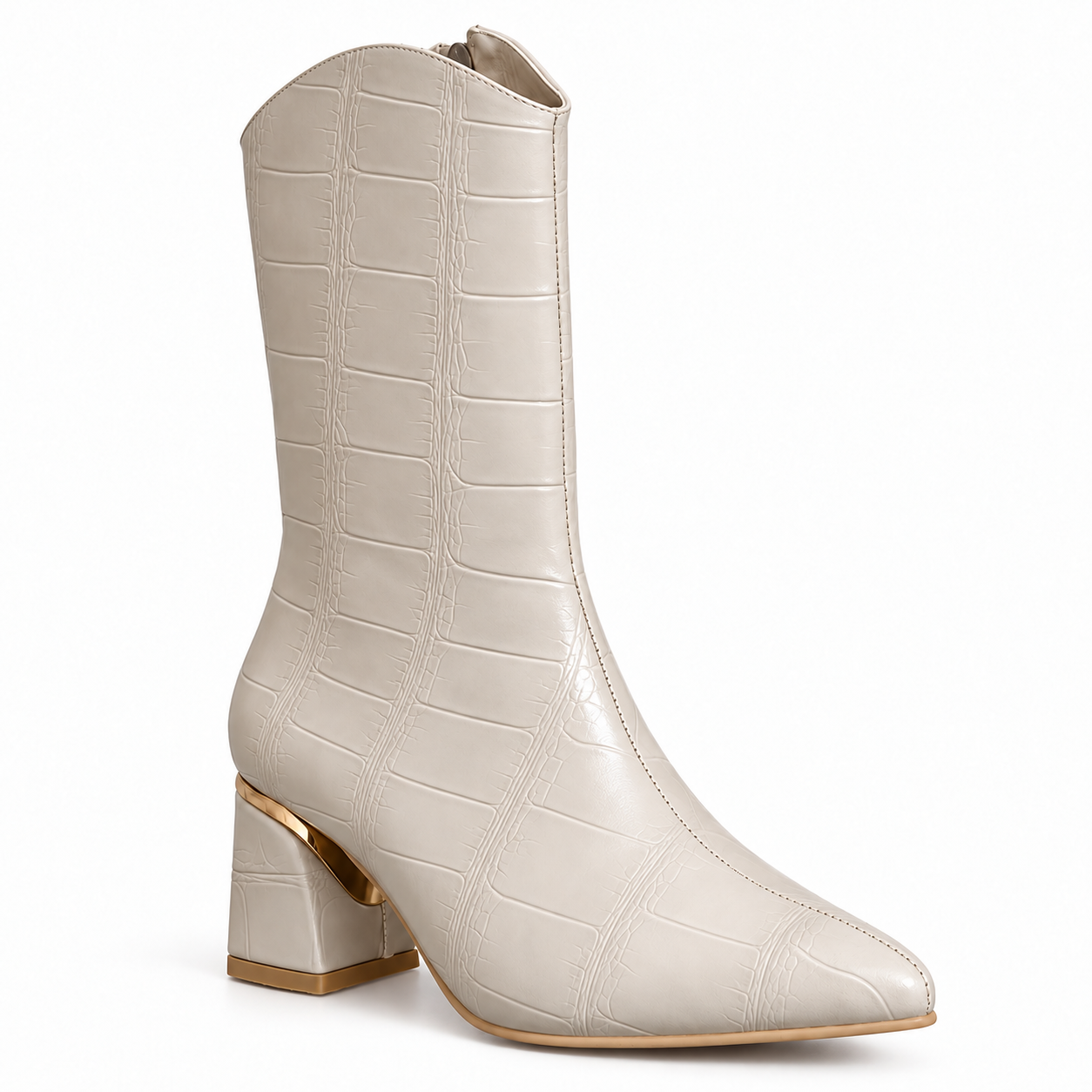 Ankle Boot Leather Crocodile Mid Heel an elegant design L-119