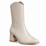 Ankle Boot Leather Crocodile Mid Heel an elegant design L-119